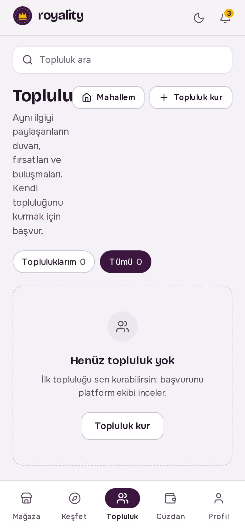 Topluluklar listesi ve süzgeçler